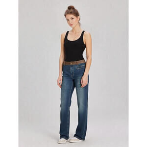 Vintage Ralph Lauren Suede Trim Bootcut Jeans | Blue Denim | Size 8